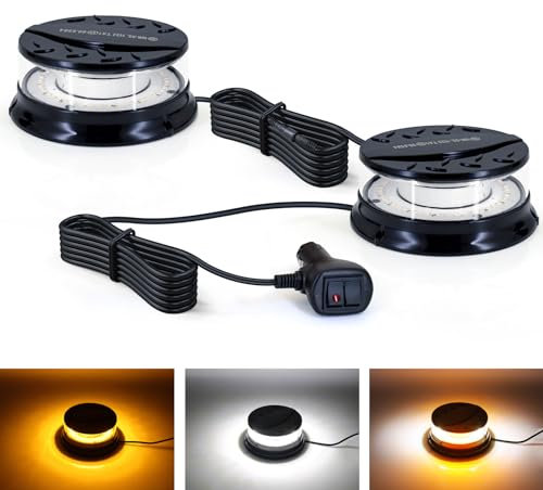 Dinfu Rotativo Luz de Estroboscopica Advertencia Flash de Emergencia para Camion vehículo 12-24V,16 Modos de luz giratoria Ajustable 3 Colores para Coche Tractor Carrito de Golf SUV