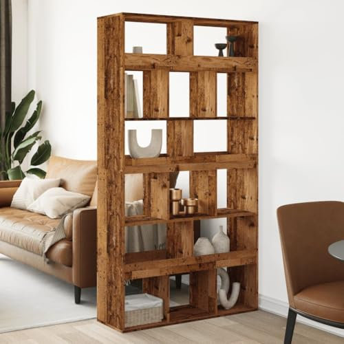 Gecheer Rumsavdelare i antikt trä, 100 x 33 x 187,5 cm av spånskiva, skåp, CD-skåp, bokhylla, CD-hållare, DVD-hållare, arkivering, bokhylla, kub, CD-hållare, skiljebokhylla, P3309544