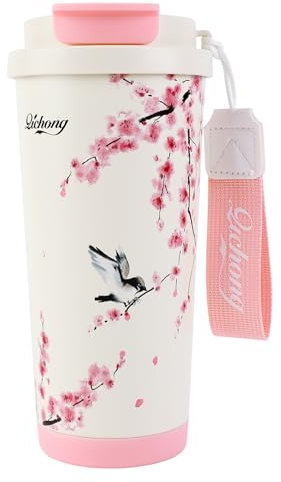 EACHPT Thermobecher 500ml mit Doppelwand Isoliert, Edelstahl Kaffeebecher to go, Auslaufsicherer Deckel mit Faltstroh für Heiße und Kalte Getränke