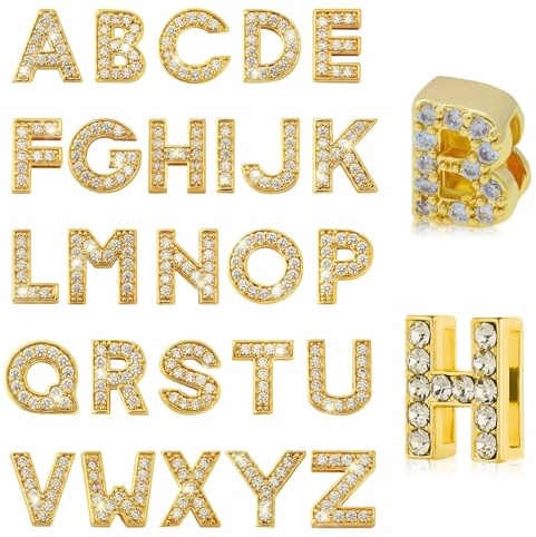 Happtkey 26 Pezzi Ciondoli con Lettere Dell'alfabeto Completamente in Strass Ciondoli Con Scorrevoli Dalla A-Z da 8 mm Creazione di Gioielli con Alfabeto in Cristallo per Collane Choker Braccialetti
