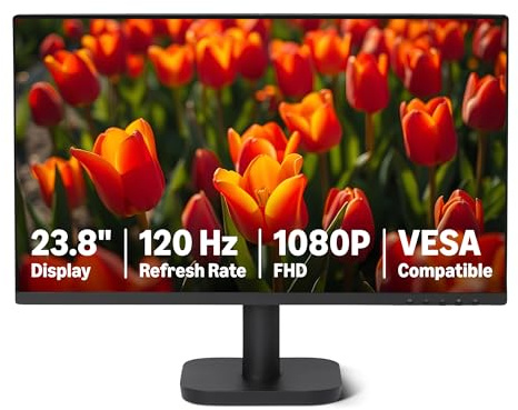 Amazon Basics Monitor de Ordenador de 61,0 cm, 120 Hz, FHD 1080P, Compatible con HDMI, DP, VGA, VESA, para Oficina y hogar, Negro