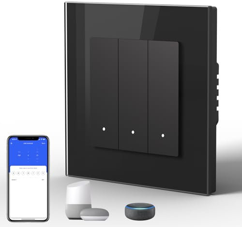 BSEED Smart WiFi Interruttore a Parete Interruttore Wireless Compatibile con Google Home e Alexa Neutral Line Required, 3 Gang 1 Way, Nero