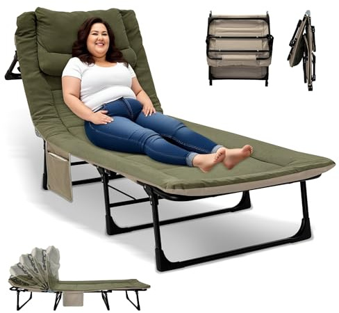 Lit de Camp Pliant 1 Personne avec Matela Dossier Réglable en 6 Positions, Lit Camping Pliable Adulte Bedchair Peche Carpe 190x68x30 cm, pour Extérieur, Voyage Maison Jardin Jusqu'à 150 kg