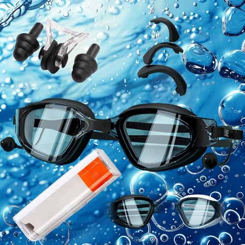 HSTWODE Occhialini da nuoto ottici con correzione visiva | Diottrie: da -0 a -6,0 | Anti-appannamento | Protezione UV anti-appannamento | vestibilità perfetta | inclusa scatola resistente (Notte scura