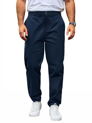 Runcati - Pantalones chinos para hombre, ajuste regular, elásticos, de tiempo libre, de una sola pieza, de algodón, pantalones de tela largos, ligeros, de negocios, pantalones de trabajo con cintura