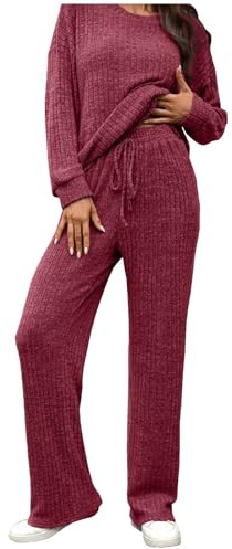 MJGkhiy Completo Tuta Donna Maglia Elegante 2 Pezzi Maglione e Pantaloni a Gamba Larga Completa Tute In Maglioni Moda Set Coordinato Autunno Completi Lana Inverno Abbigliamento Per Casa