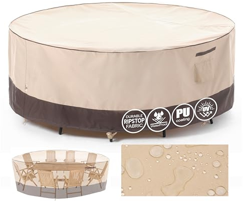 F&J Outdoors Funda para Muebles de Jardin Impermeable Cubierta Protectora contra el Polvo y el Sol para sillas y mesas Redondas de jardín Recubrimiento PU 600D Resistencia a la Intemperie 183x70cm