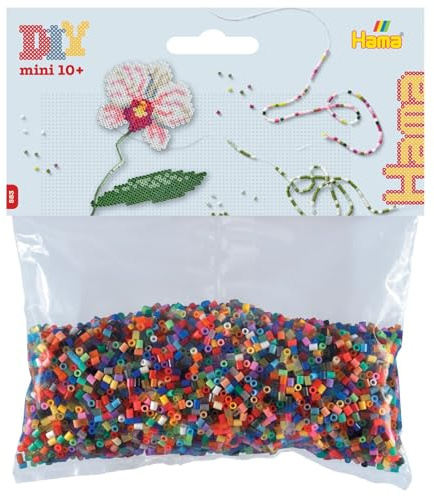 Hama pärlor 583 strykpärlor påse med ca 7 500 minipysselpärlor med diameter 2,5 mm i en färgglad blandning med 64 färger, kreativt pysselkul för stora och små