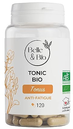 TONUS & ANTI-FATIGUE - Tonic Bio - Maca, Gingembre, Guarana & Acérola certifiés Bio - Pilulier de 120 gélules - Cure 1 mois - Complément Alimentaire BELLE&BIO - Fabriqué en France
