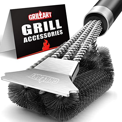 GRILLART Grillbürste und Schaber mit Deluxe-Griff, sichere Drahtgrillbürste BBQ Reinigungsbürste Grillrostreiniger für Gas Infrarot Holzkohle Porzellan Grills, BR-8529