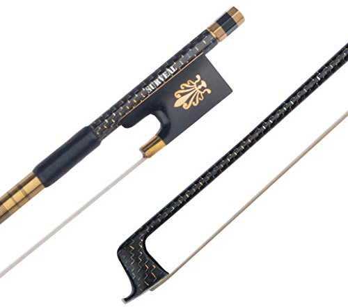 SURVEAL Geigenbogen aus Karbonfaser, volle Größe, AAA+, weißer mongolischer Pferdeschwanz, Ebenholz, Frosch, gut ausbalanciert, 4/4 Größe, Geigenbogen (4/4)