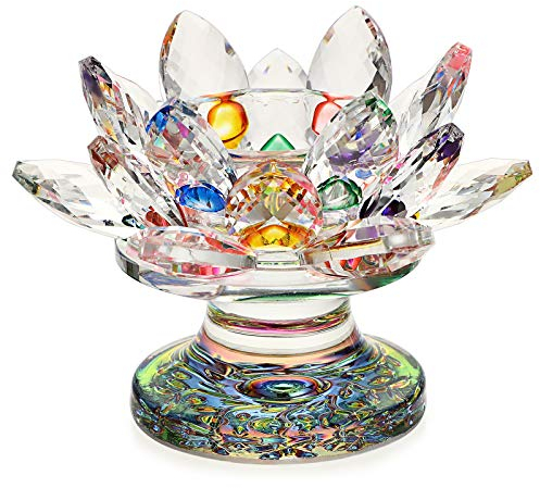 BSTKEY 4.5 colorido flor de loto de cristal candelabro Tealight - Arco iris Color Vidrio