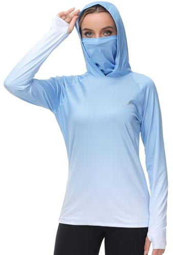 Bassdash FS23W Camisa con Capucha de Pesca UPF 50+ para Mujer con Máscara Facial y Orificios para el Pulgar