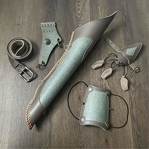 TOKILO Pfeil und Bogen handgefertigt im Freien Geschnitzte Blume Rückenköcher traditionelles Köcherzubehör Leder Taillenköcher Pfeilaufbewahrung Rucksack Schießausrüstung(Color:E)