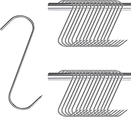 DINGFENG Meat Hooks, 30Pcs Stainless Steel 304 S Hooks, Premium Butcher's Hook, Meat Hooks for Hanging, Wall S-Shaped Hooks–for Hot and Cold Smoking, Chicken Hunting Smoking Ribs,Beef, Fish (13 cm)