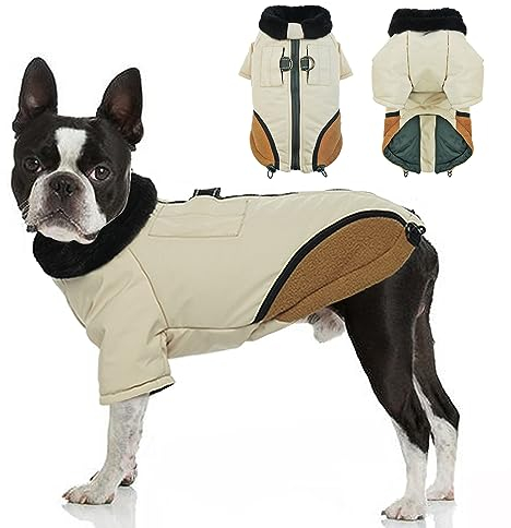 OUOBOB Hundemantel, Hundejacken für kleine mittlere große Hunde, wasserdichter Hundemantel mit Geschirr eingebaut, Winddichte warme Hund Schnee Anzug Bekleidung Outfit Kleidung für kaltes Wetter