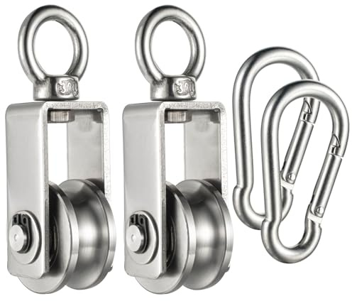 Cable Pulley Wheel for Rope with Clip,Ball Bearings, Smooth No Noise, 360° Swivel Small Wire Pulley for Pulley System Lifting, DIY Home Gym, Winch, 2 Pack