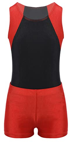 MSemis Jungen Tanztrikot ärmellose Turnanzug Gymnastik Leotard mit Shorts Kinder Gymnastikanzug Wettbewerb Sportanzug Rot 110-116/5-6 Jahre