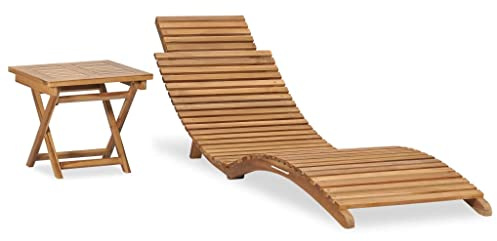 CKioict Relaxliege Liegestuhl Lounge möbel Outdoor Balkon möbel Set Klappbare Sonnenliege mit Tisch Massivholz Teakfür Patio-Garten-Strand-Pool