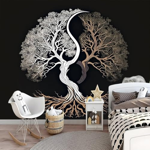 Générique Papier Peint Intissé Photo Mural Arbre De Vie Yin Yang - Décoration Murale Toison pour Salon, Chambre à Coucher, Salle - Tableaux Tapisserie Photo - 250 x 175 cm Papier Peint