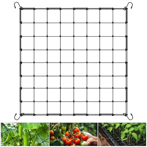 Rybtd Trellis Net 80 x 80 cm with Hooks - Elastic Plant Support Netting for Vegetables, Fruits and Flowers - Flexible Garden Trellis