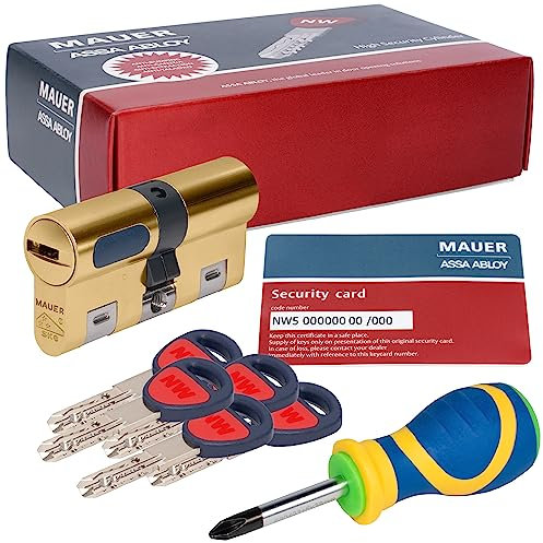 MAUER NW5 Bombin de Seguridad 36x36 DOBLE EMBRAGUE Color Laton + Destornillador, Cilindro Bombillo Reforzado Anti Impresioning Anti Rotura AntiBumping Anti-Taladro Leva Anti-Extracción Cerradura