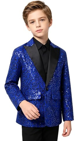 Loodgao Kids Sequin Jacket Sparkly One Button Blazer | Smart Long Sleeve Formalwear for Choir Events Concerts Weddings School Shows Recitals Parties and Special Celebrations