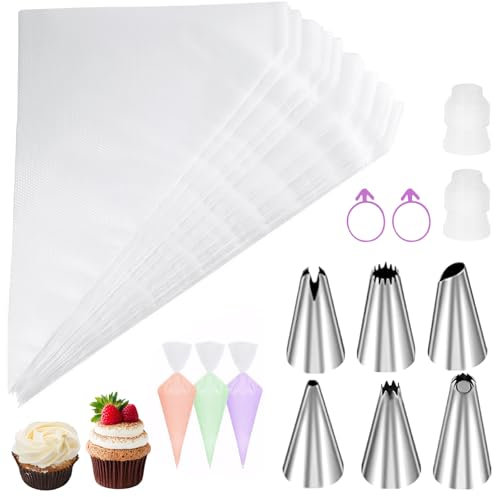 RiuCrepian 110 Stück Spritzbeutel Einweg mit tüllen,Spritztüllen Set,einmalspritzbeutel backen spritzbeutel,dressiersack spritzbeutel Profi,Sahne spritzbeutel zum Dekorieren von Kuchen und Keksen