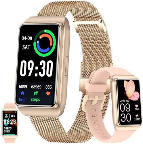 1,47 HD Smartwatch Män, Fitness Tracker Pekskärm, Smartklocka med Sömnmonitor Pulsmätare 123 Sportlägen Sportklocka Fitnessklocka Armbandsur för Android IOS (Guld)
