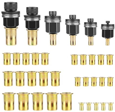 6 Piezas Remachadora Manual de Cabezales Kit, Contiene 30 Tuercas, M3, M4, M5, M6, M8, M10 Remachadora de Tuercas Accessori