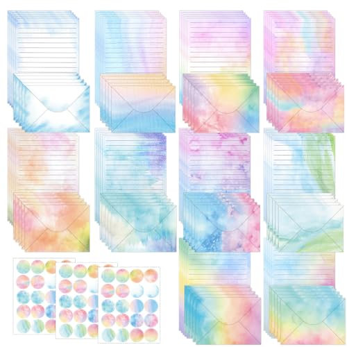 LPAMABA 160 Stück A5 Aquarell Briefpapier mit Umschlag Briefbogen mit Briefumschläge Briefbogen bunt Schreibpapier mit 60 Sticker für Hochzeitseinladungen Mädchen