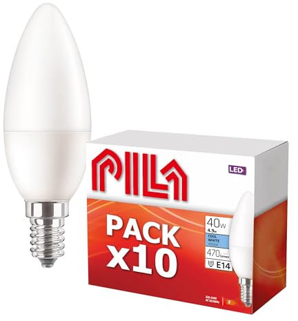 PILA Pack de 10 Bombillas LED E14, 4.9W (= 40W), Luz Blanca Neutra (4000K), 470 Lúmenes, No Regulable, CRI80, 15.000 h de Vida Útil