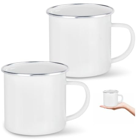 YZROHYI 2 Stück Camping Becher Emaille Tasse 350 ML, Edelstahl, Kaffeebecher Emaille Retro, Enamel Mug, Outdoor, Kaffeetasse mit Henkel, Wanderbecher Mehrweg für Zuhause
