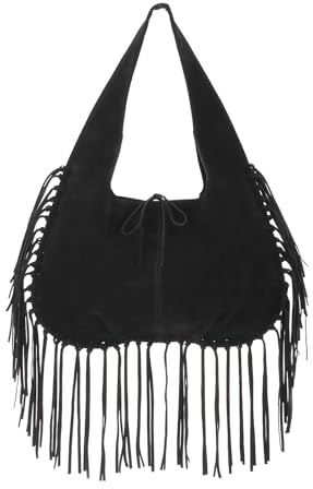 OPLERT Femmes Vintage Fringe Sacs à bandoulière Western Hobo Handbags Vegan Faux Suede Leather Tassel Purse