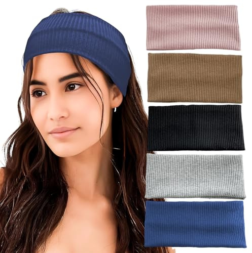 MFCGHXR Fascia Capelli Donna Sportiva Cotone Antiscivolo 5 Pezzi Fasce Elastiche Larghe Traspiranti per Corsa Yoga Fitness Palestra Pieghevoli Stile Coreano Giapponese