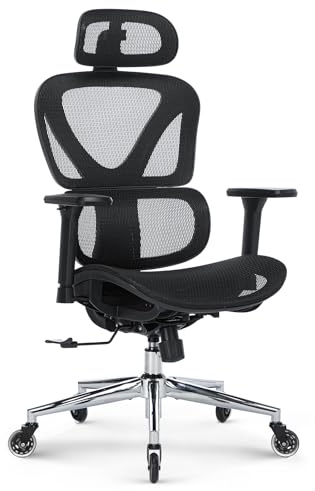 COLAMY Ergonomischer Bürostuhl – Schreibtischstuhl mit Sattel-Sitzpolster für optimale Druckentlastung, atmungsaktiv, 3D-Armlehnen, Kopfstütze, Büro/Homeoffice/Studium, Schwarz