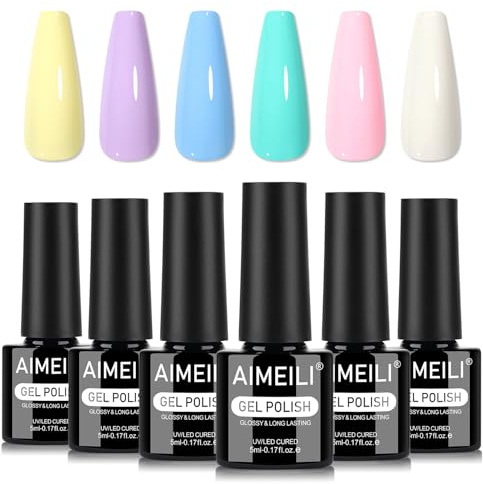 AIMEILI Kit Semipermanente Unghie Pastello 6 Colori Smalto Semipermanente Unghie UV LED Soak Off Smalti Gel Colorati Nail Art 5ml Kit 6-90