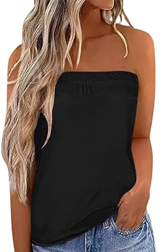 IWOLLENCE Axelbandslösa toppar för kvinnor UK Bandeau väst damer Boobtube sommar toppar asymmetrisk fram till bak design lätt och andningsbar