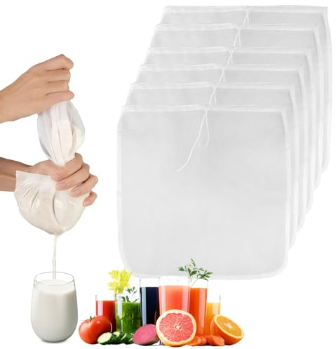 6 Pezzi Sacchetti per Latte di Noci, 30 x 30 cm Sacchetto Filtro per Latte di Mandorle, Sacchetto Filtro in Nylon con Coulisse, Riutilizzabili, per Formaggio, Succo di Frutta, Caffè, Succo di Verdura