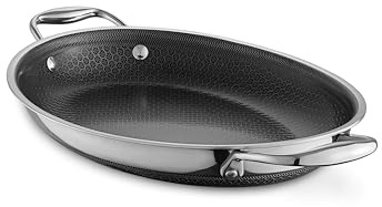 HexClad Hybrid 12.5 x 9 Inch Oval Roasting Pan, Dishwasher-Friendly, Oven-Safe Up to 900°F, Compatible with All Cooktops