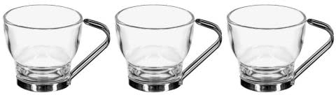 3 Tasses à café en Verre avec Anse métal (11cl)