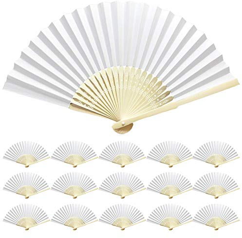 Woohome 15 ventagli di carta pieghevoli a mano, accessori per matrimoni, feste, feste e picnic (bianco)