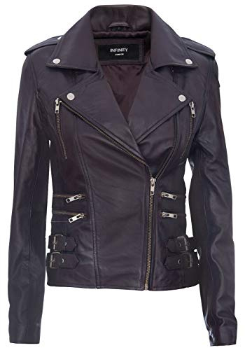 Infinity Leather 100 % tofs läder retro motorcykeljacka dam, Lila, 3XL