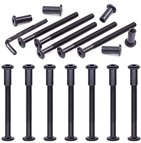 Swpeet Kit assortito di 25 bulloni M6 x 75 mm in acciaio al carbonio nero con testa esagonale, dadi a cilindro, con 1 chiave a brugola, vite per mobili, fibbia per cintura svasata in pelle