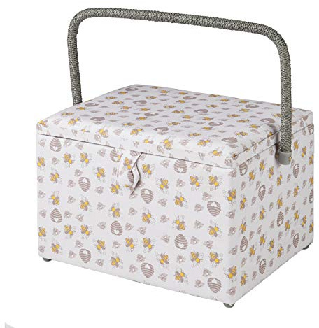 Sewing Online Large Sewing Box,Honey Bee Fabric | 31 x 23 x 20cm | Storage and Organiser Basket with Compartments for Sewing Supplies,Accessories,Thread,Needles,and Scissors - GA1127L