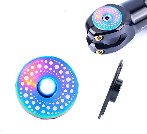 Titanium Alloy Bike Headset Top Cap, Stem Cover with Bolt for MTB Mountain Road Bike, 1-1/8 inch (Oil Slick(Galaxy))