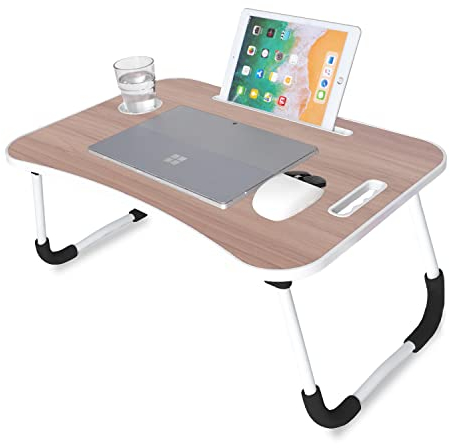 unycos - Betttablett Klappbar, Frühstückstablett mit Griff und Getränkehalter, Serviertisch, Ideal für Lesen und Arbeiten, Auch als Lapdesk Verwendbar 60x40x26 cm (Nussbaum ohne Schublade)
