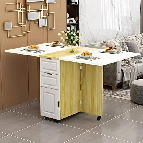 BAKAJI Tavolo da Pranzo Tavolino Pieghevole Mobile Cucina con Scaffali Armadietto Salvaspazio Portaoggetti con Ante Ripiani Ruote Scrivania Multiuso in Legno MDF Design Moderno Arredamento