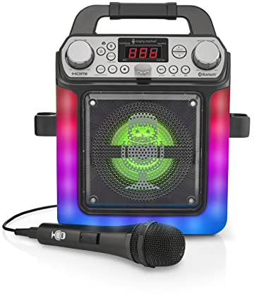 Singing Machine SML652BK HDMI Groove Mini Portable Karaoke System with Bluetooth, 1 microphone and 6 Voice Changing Effects, connects to your TV for scrolling lyrics
