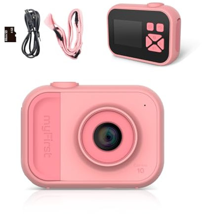 myFirst Camera 10 – Cámara Digital Compacta para Niños de 4 a 9 Años, Fotos de 5MP y Vídeo, 32GB de Almacenamiento, Adaptador para Trípode – Regalo de Cumpleaños para Niños y Niñas (Rosa)